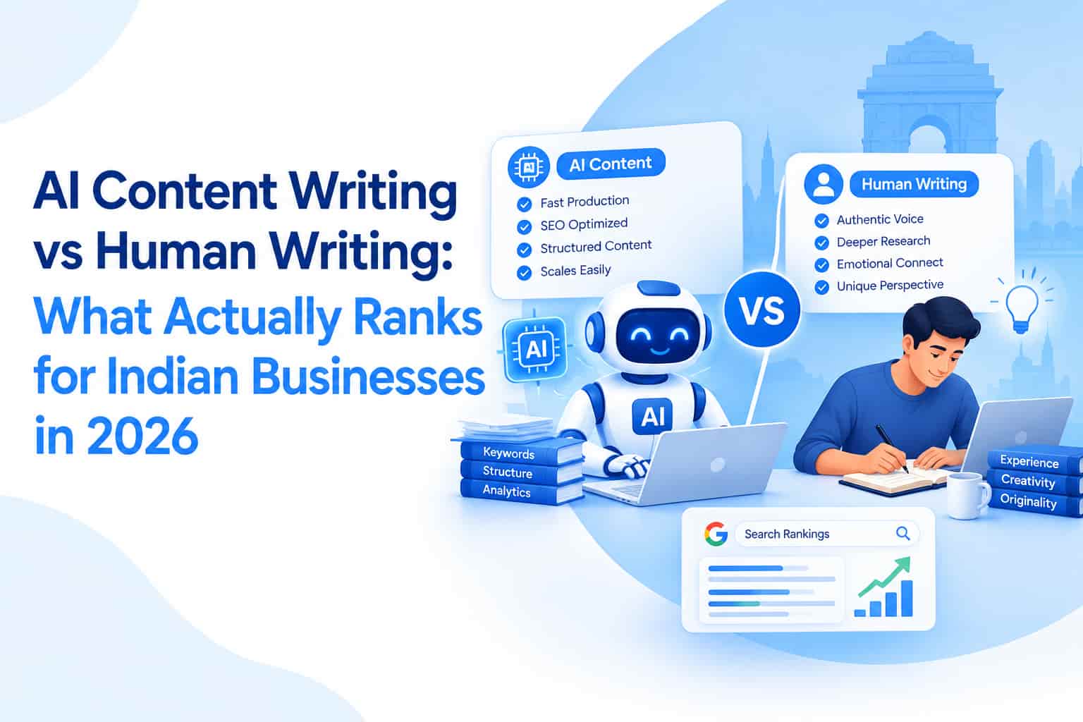 AI Content Writing vs Human Writing: What Actually Ranks for Indian Businesses in 2026