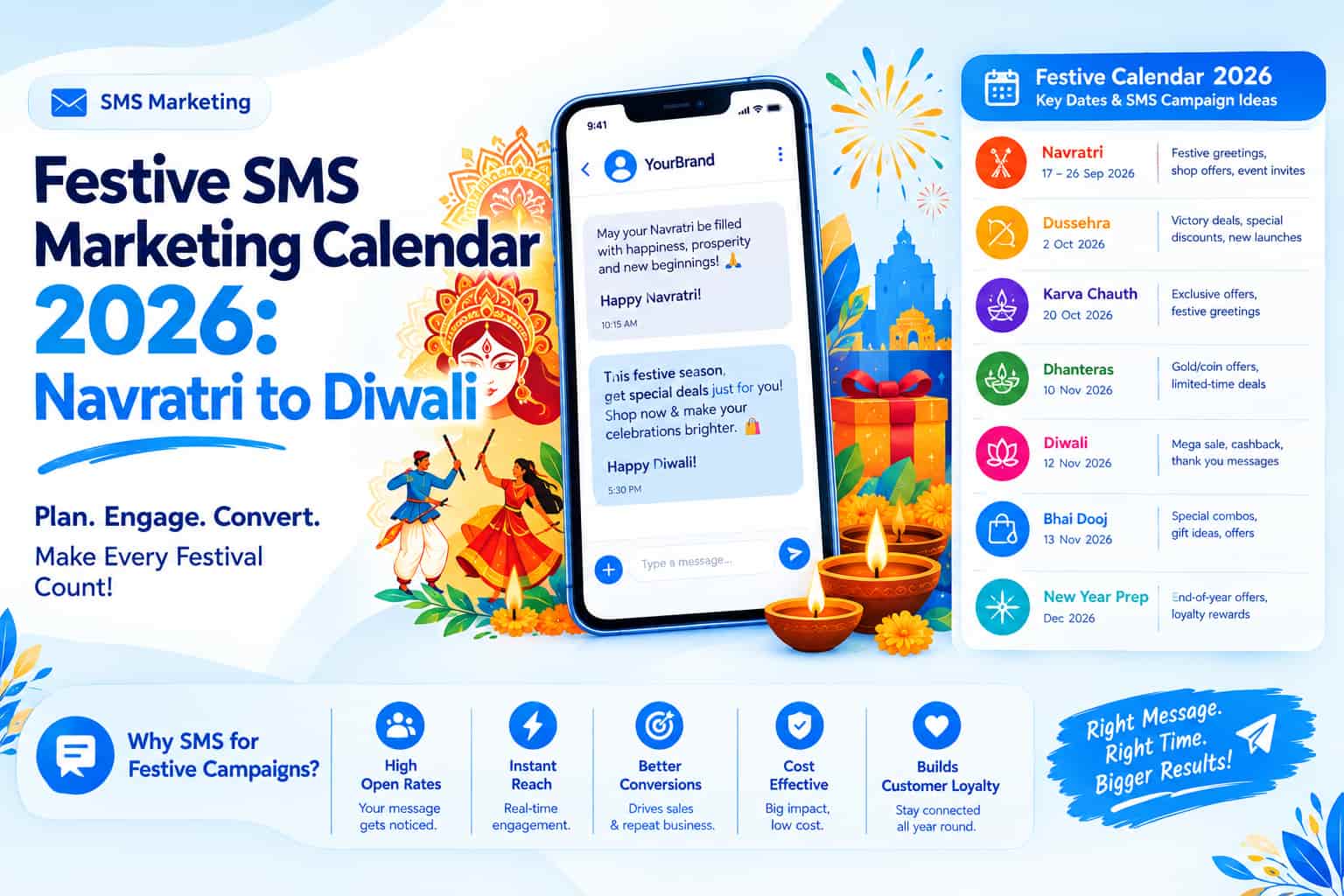 Festive SMS Marketing Calendar 2026: Navratri to Diwali