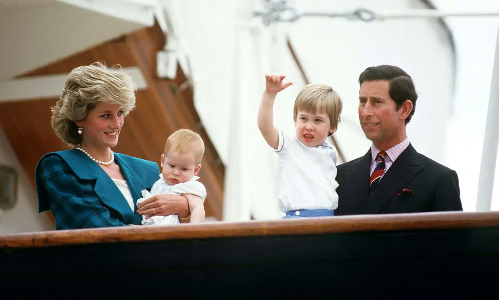 Princess Diana and King Charles with young Princes William and Harry during a family appearance